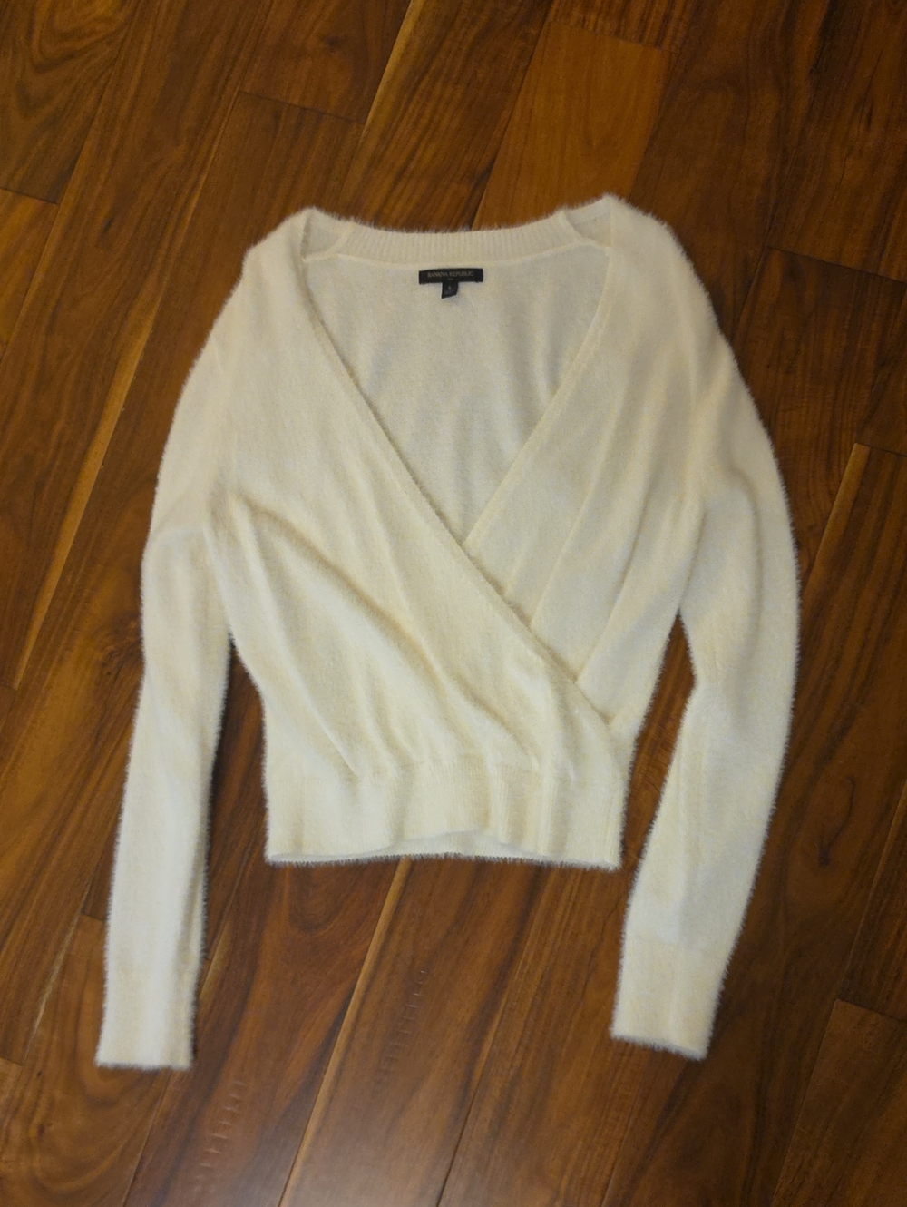 Banana Republic Cream Faux-Fur Wrap V-Neck Sweater